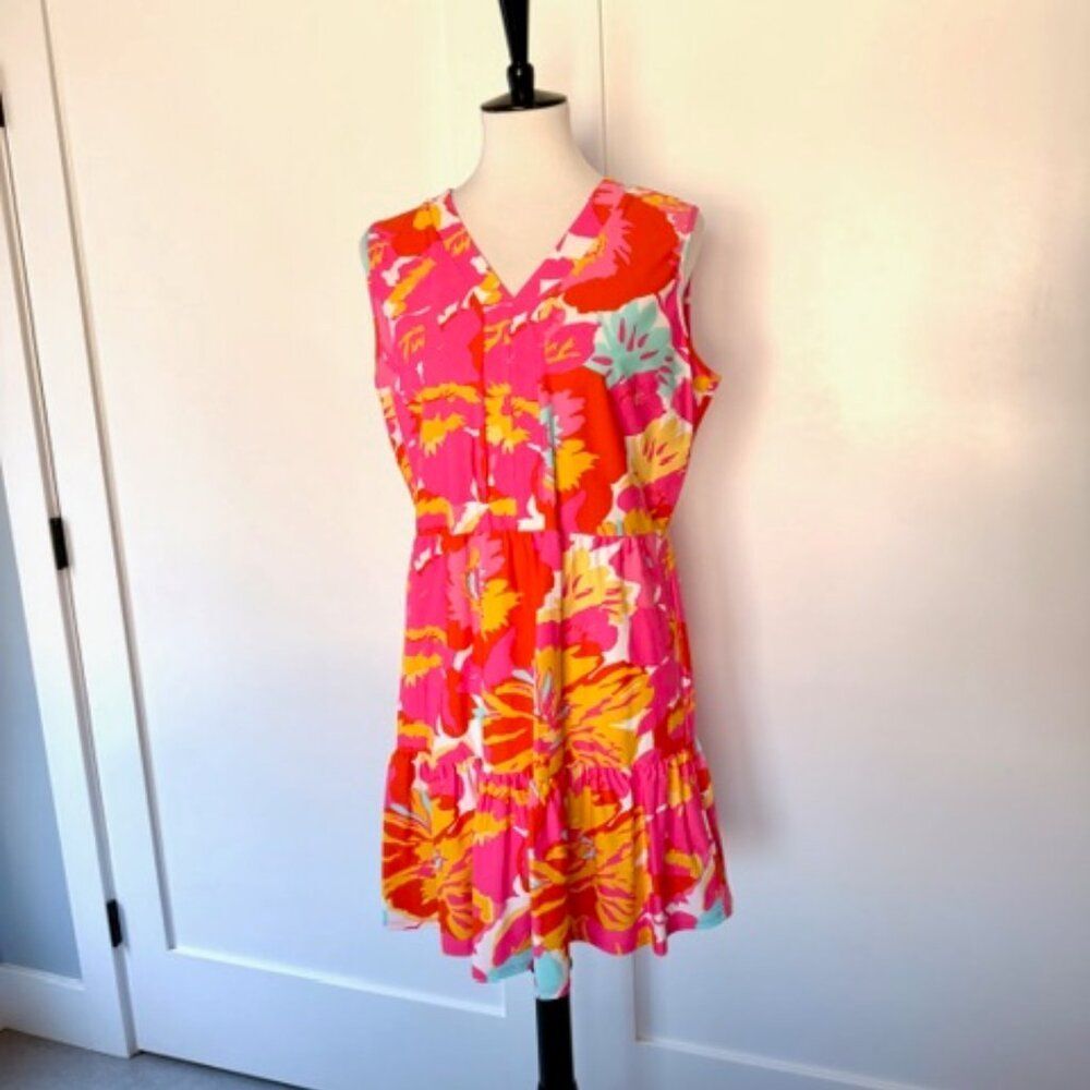 Jude Connally Pink Orange Sleeveless Jude Cloth Tiered Dress Size Large